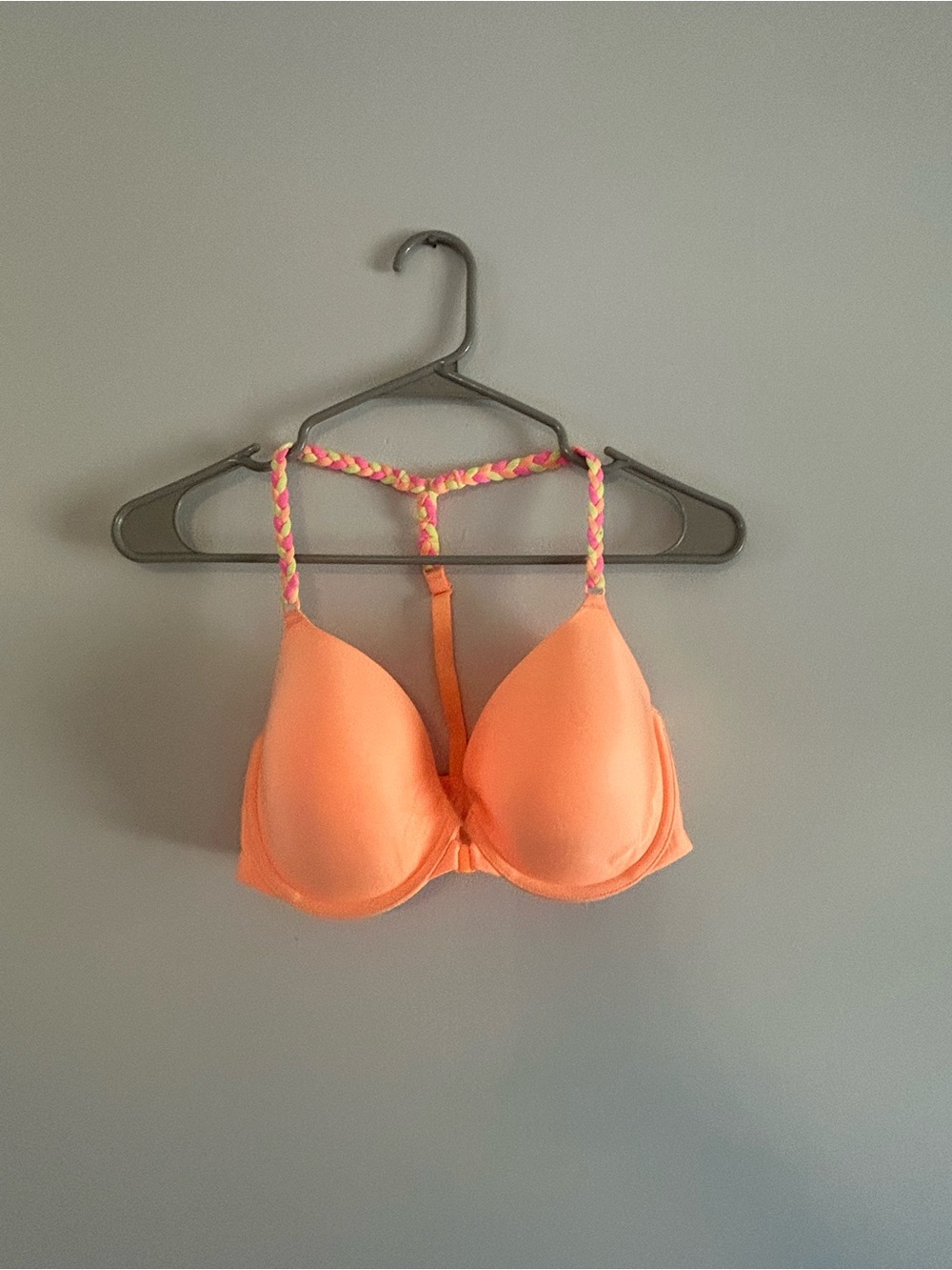 Victoria's Secret Neon Peach Push-Up Bra with Braided Racerback